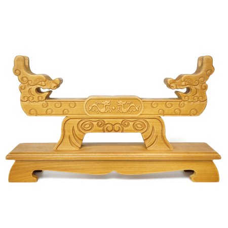 Handmade Yellow Two Dragons Playing With Pearls Wooden Single Tier Sword Stand