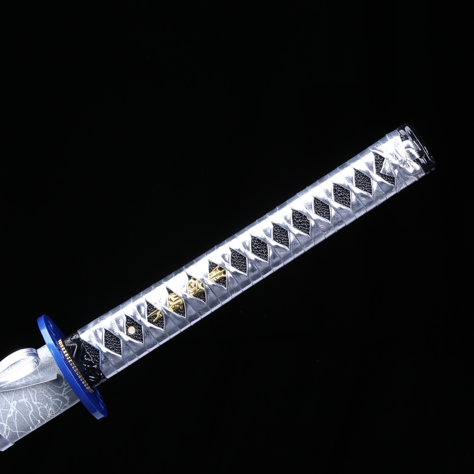 Blue Lightning Blade Katana, Handmade Japanese Sword High Manganese Steel With Silver Scabbard