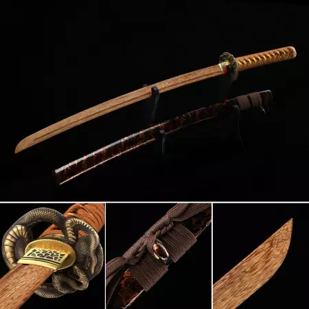 Handmade Japanese Wooden Unsharp Samurai Sword With Brown Blade
