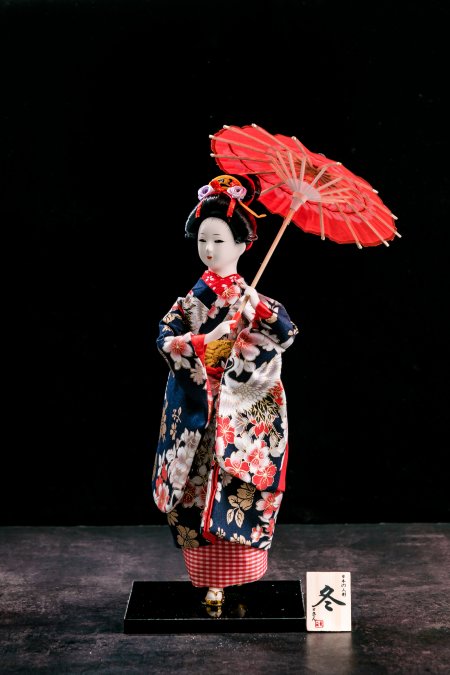 Japanese Geisha Statue Doll With Red Umbrella