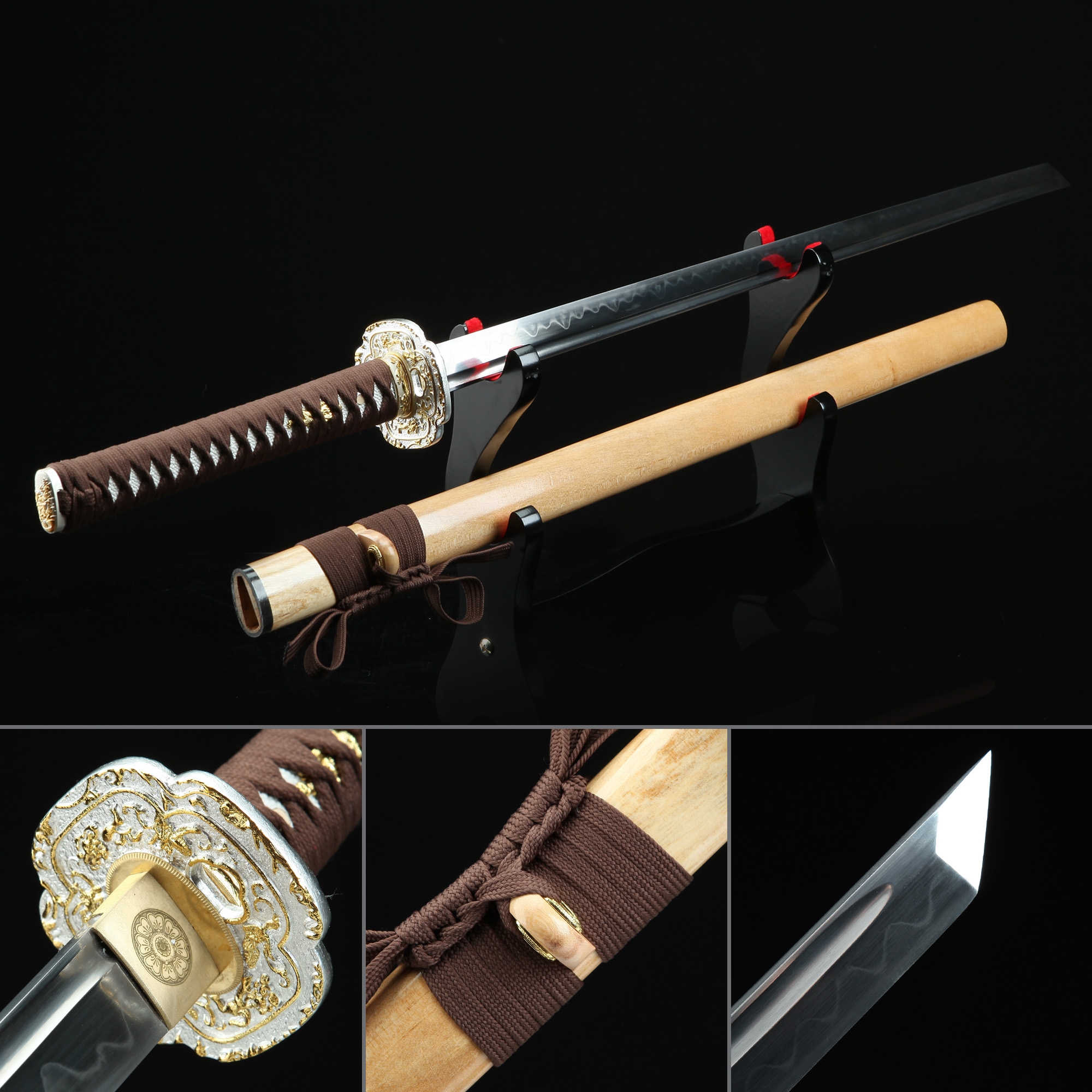 Handmade T10 Carbon Steel Real Hamon Japanese Ninjato Ninja Swords With ...