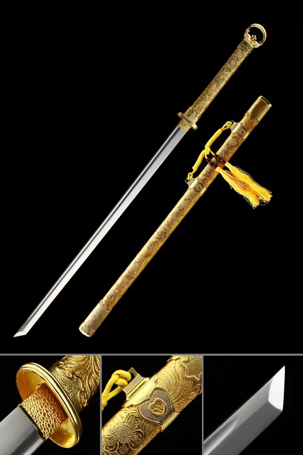 Handmade Chinese Dao Sword High Manganese Steel With Golden Scabbard