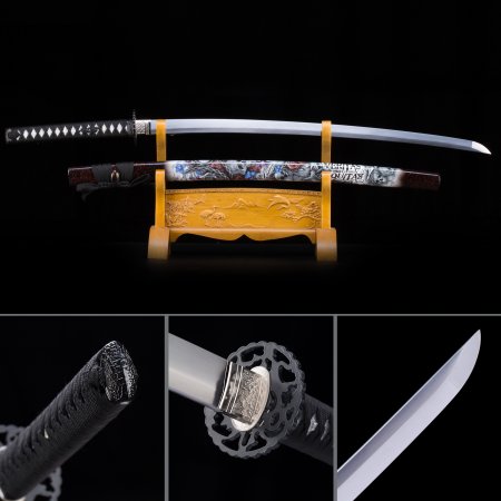 Handmade Japanese Nihonto Samurai Sword With Skull Theme Scabbard