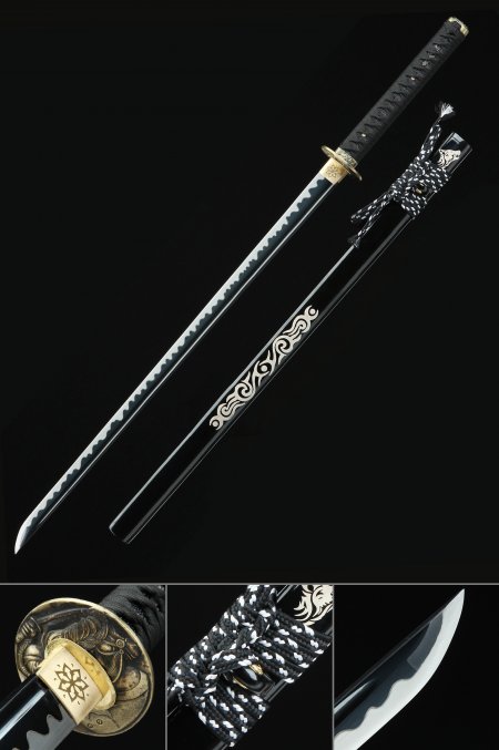 Handmade High Manganese Steel Hand Sharpening Real Japanese Ninjato Ninja Swords With Black Scabbard