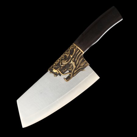 Dragon Themed Copper Guard Cleaver Knife With Stainless Steel Blade