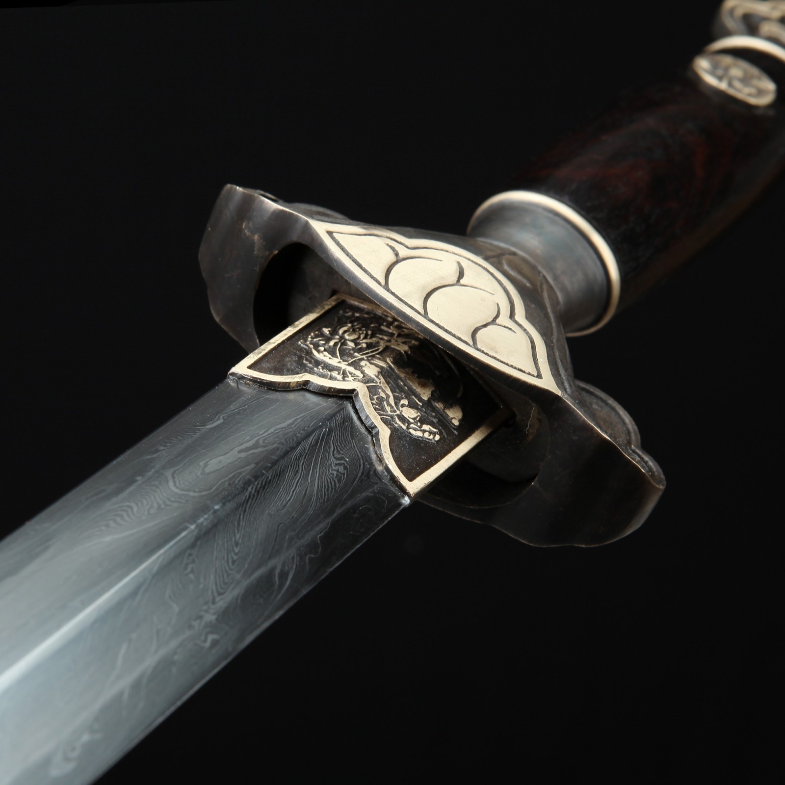 Song Dynasty Sword | Handmade Black Copper Lotus Theme Damascus Steel ...