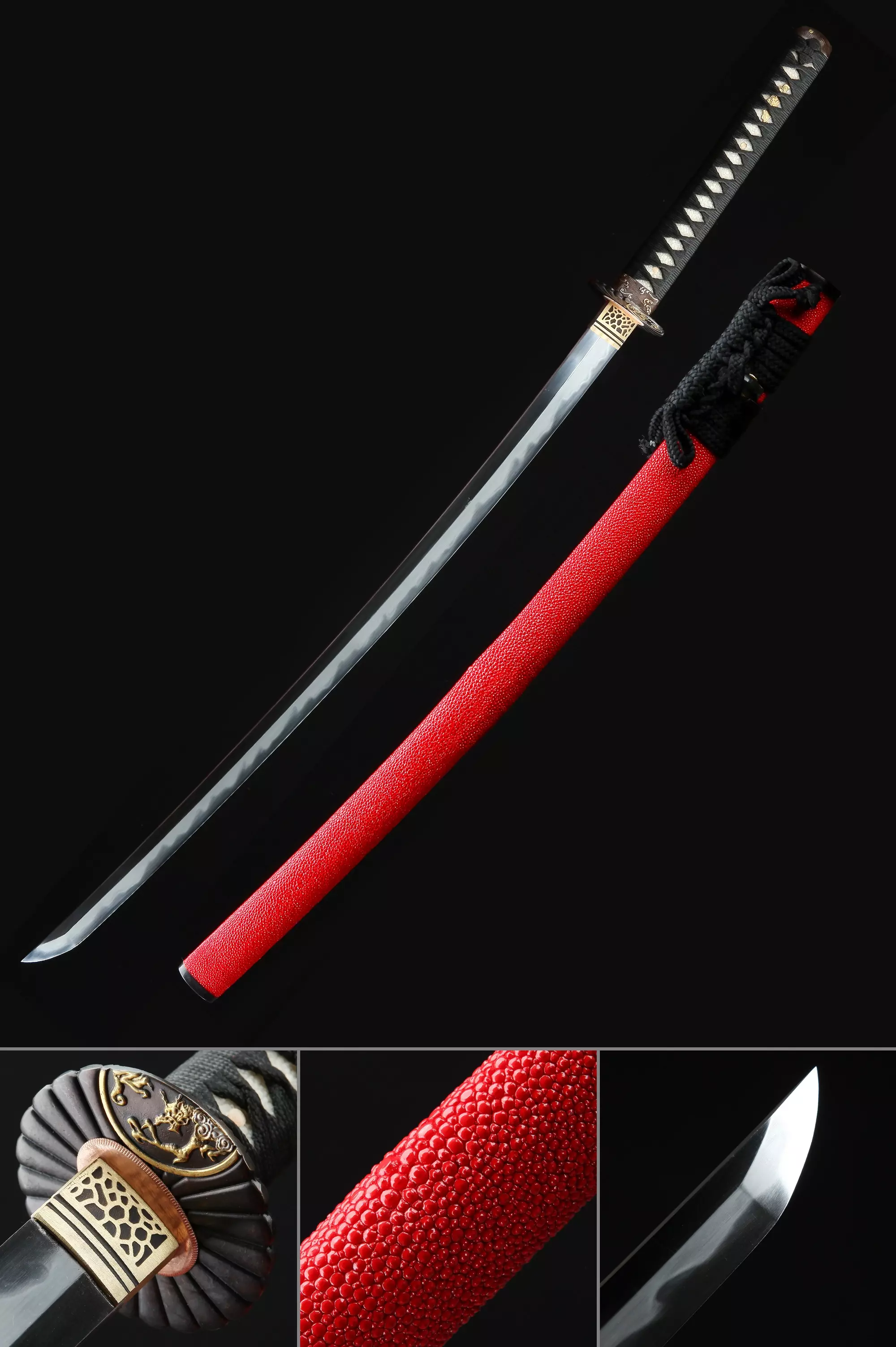 Red And Black Katana | High-performance Japanese Katana T10 Folded Clay ...