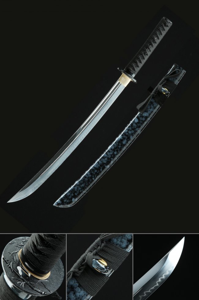 T10 Clay Tempered Japanese Naginata - Real Hamon, Blue Lacquer Saya, Handmade Polearm