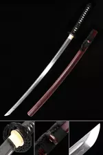 Handmade Japanese Katana Sword  T10 Folded Clay Tempered Steel With Crimson Scabbard