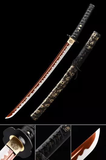 1060 Carbon Steel Wakizashi with Black Lacquer Saya - Orange Ito