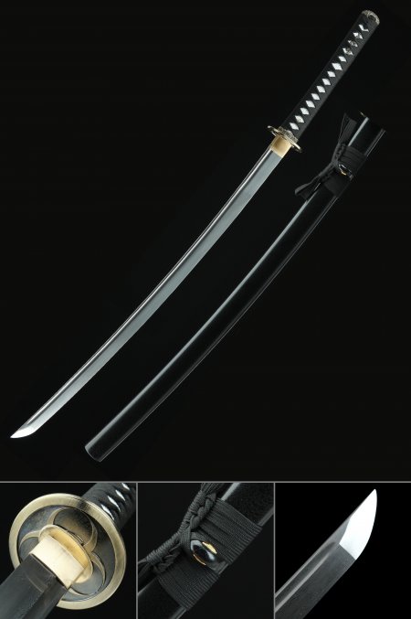 Damaskus Katana, Handgefertigtes Japanisches Katana Schwert Damaszener Stahl Mit Schwarzer Scheide