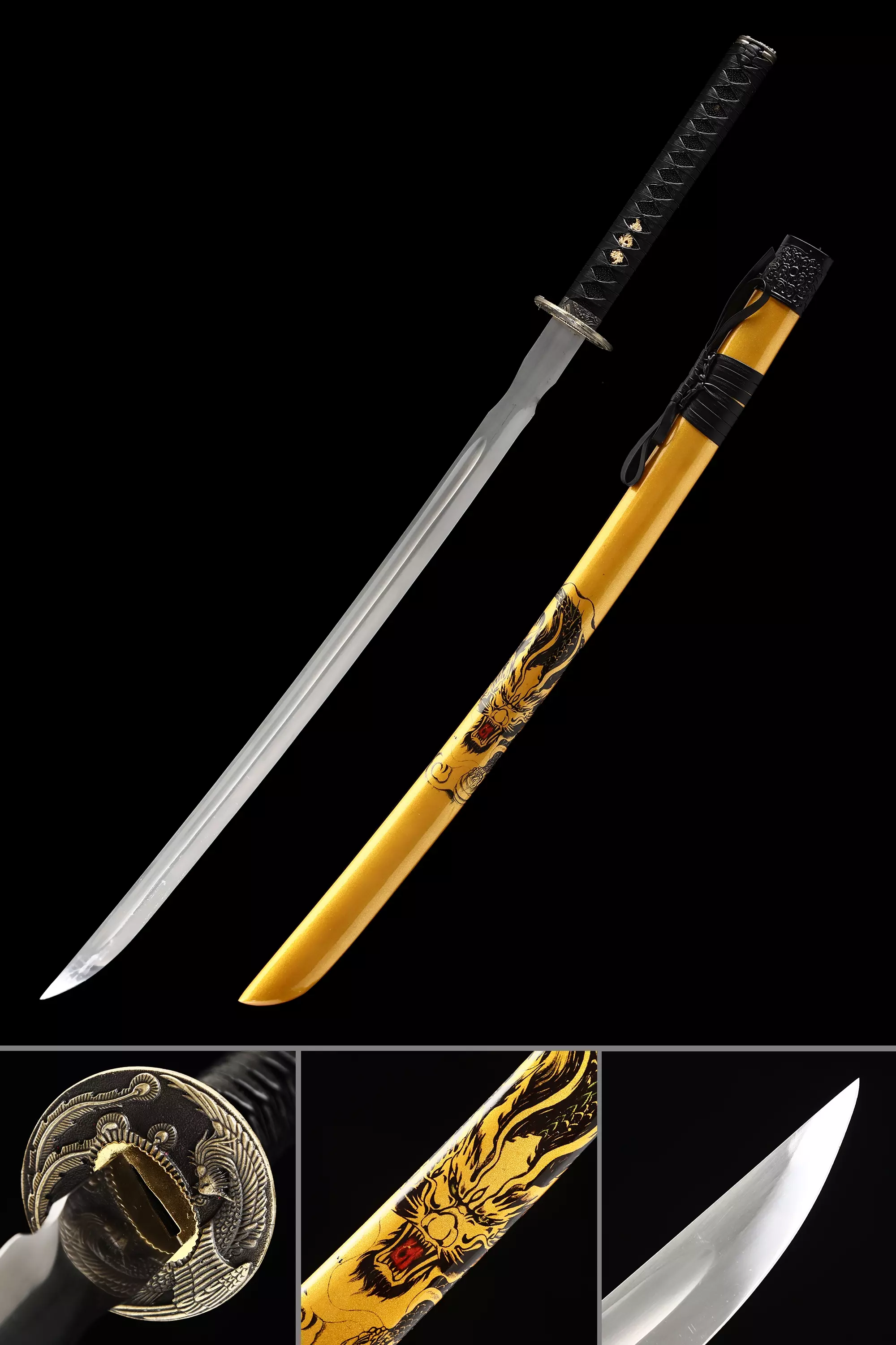 Yellow Katana Handmade Japanese Katana Sword 1095 Carbon Steel With Yellow Scabbard Truekatana 0688