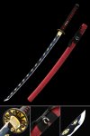Handmade Japanese Katana Sword High Manganese Steel With Blue Blade And Red Scabbard