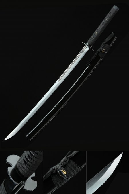 Handmade Japanese Samurai Sword Spring Steel With Black Scabbard