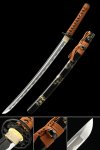 Handcrafted 1060 Carbon Steel Wakizashi Sword With Black Saya