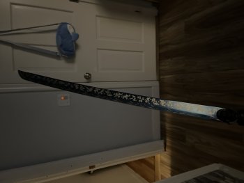 Handmade Japanese Katana Sword High Manganese Steel  No Guard With Blue Blade