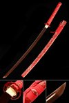 Red Katana, Handmade Japanese Katana Sword Damascus Steel With Red Blade And Scabbard