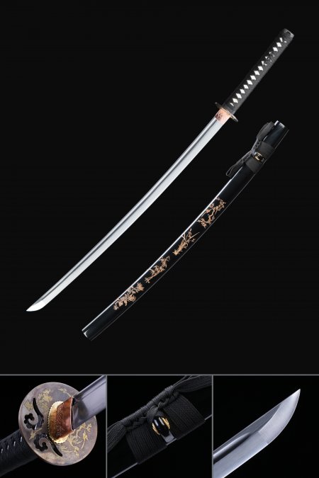 Full Tang Sword, Handmade Japanese Samurai Sword 1060 Carbon Steel With Black Scabbard