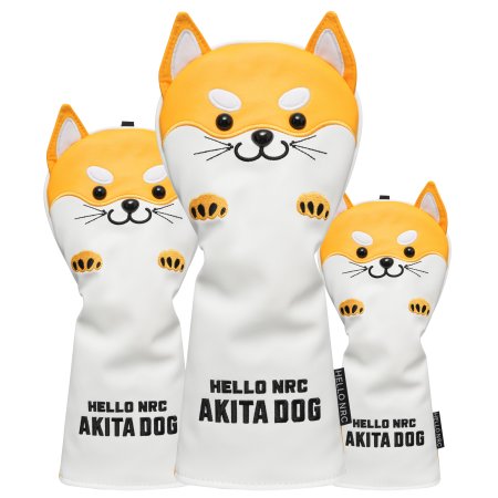 Akita Dog Golf Wood Headcovers Set - Yellow