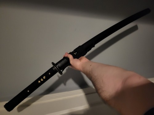Handmade Japanese Katana Sword T10 Folded Clay Tempered Steel With Black Scabbard