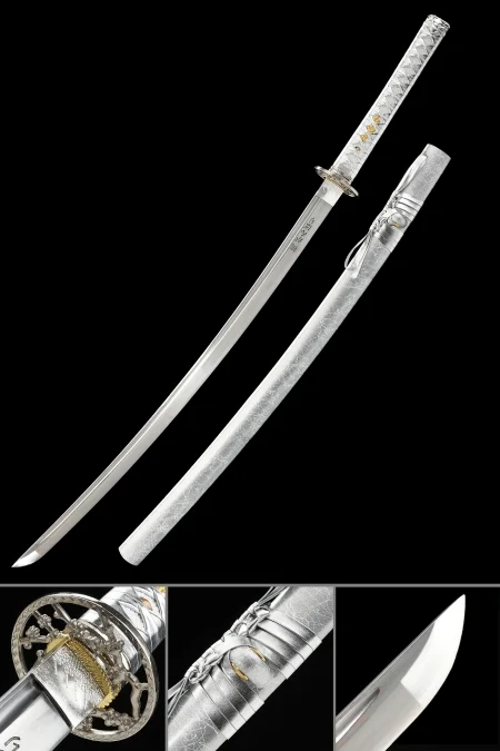 Handmade Full Tang Katana Sword 1065 Carbon Steel With Silver Scabbard