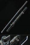 Straight Sword, Handmade Japanese Chokuto Ninjato Sword Spring Steel With Black Blade