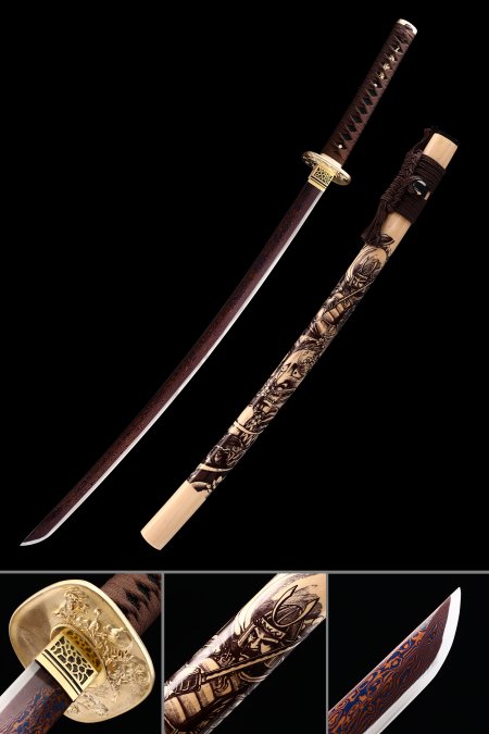 Full Tang Sword, Handmade Japanese Samurai Sword 1000 Layer Folded Steel With Blue Blade