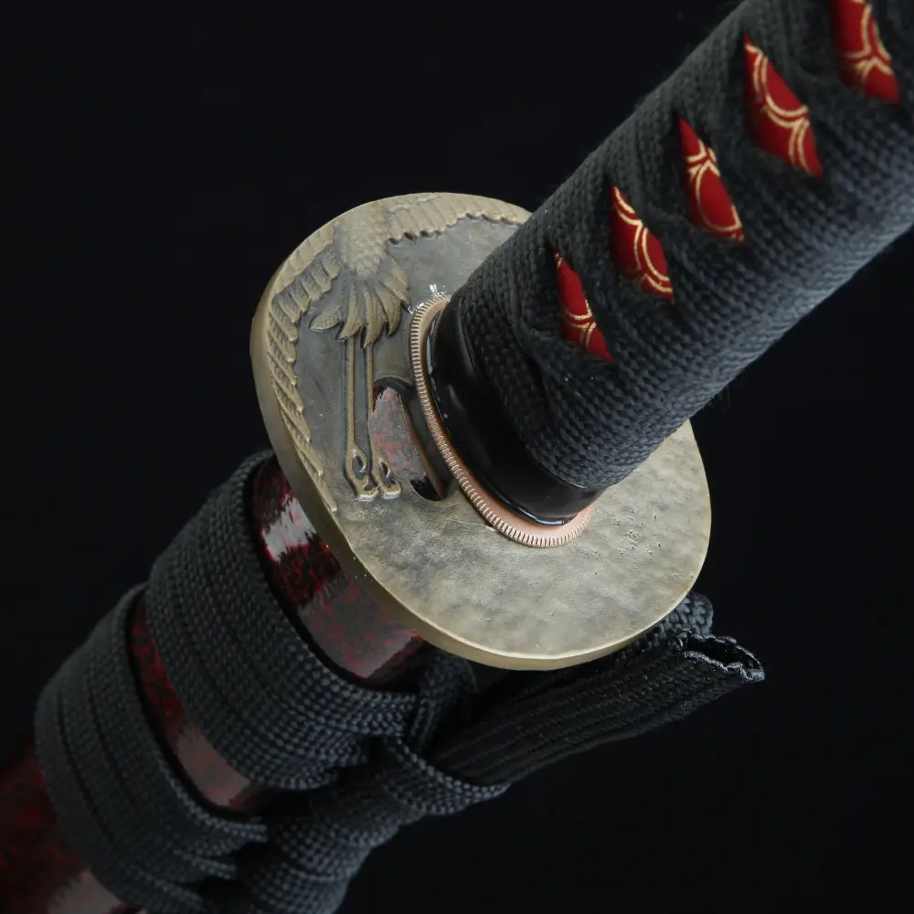 赤黒ダイダロステンザン Samurai Sword | 1045 Carbon Steel Katana with Red Blade - Black