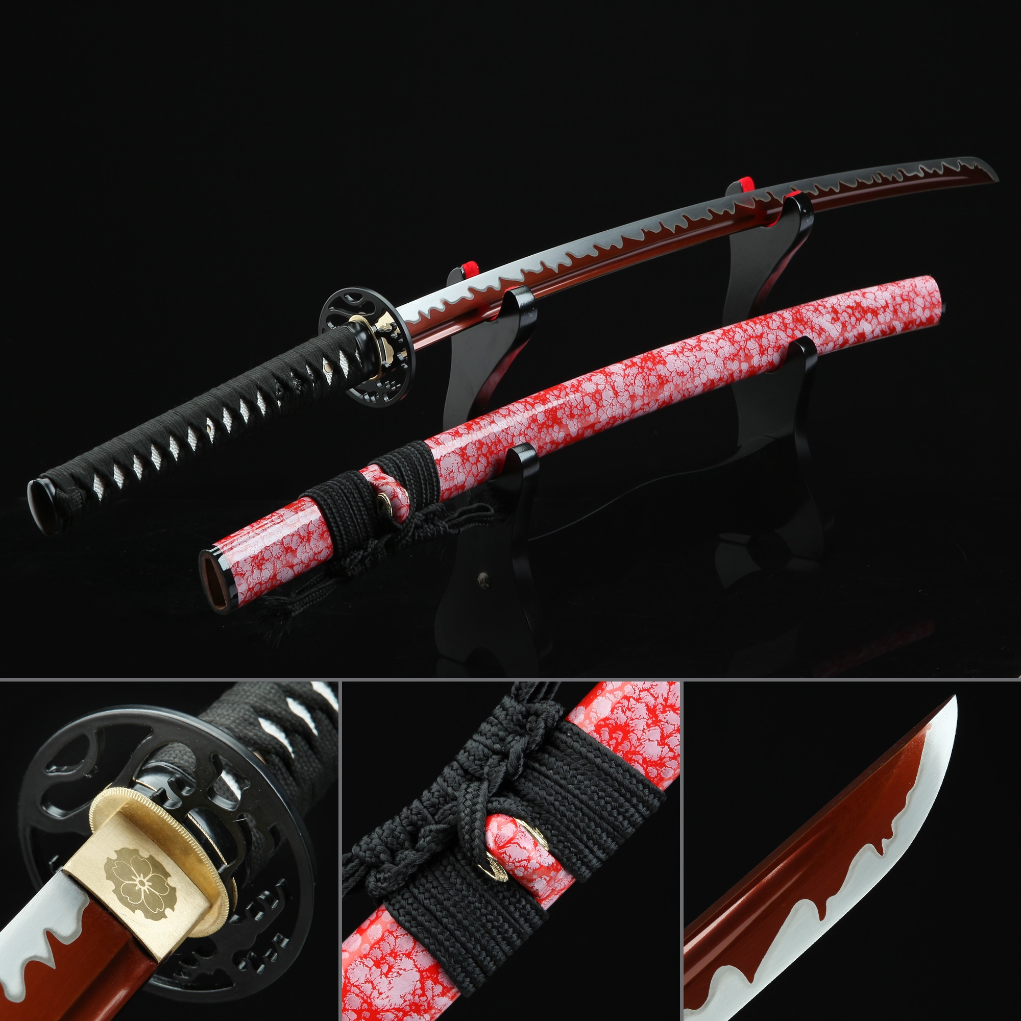 Handmade Spring Steel Red Blade Sharpening Real Japanese Katana Samurai Swords With Red Scabbard