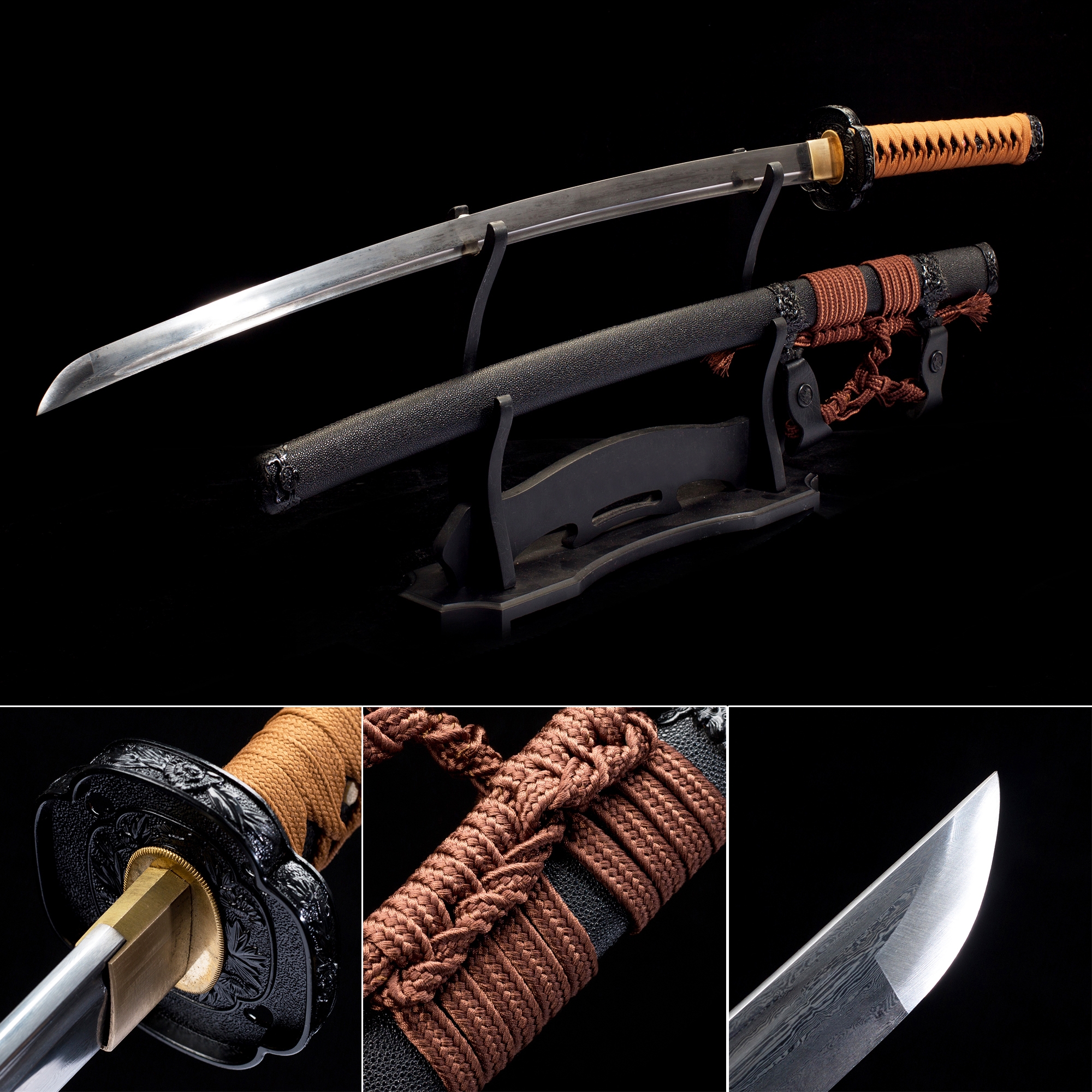 Handmade Pattern Steel Sharpening Blade Japanese Katana Samurai Swords ...