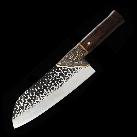 Stainless Steel Kitchen Knife With Copper Floral Themed Guard