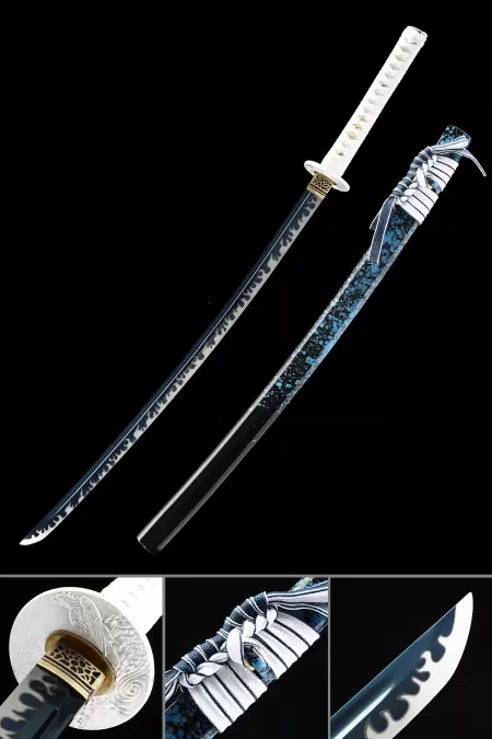 Espada Samurái Japonesa Nihonto Hecha A Mano, Acero De Alto Manganeso Con Hoja Azul Y Vaina