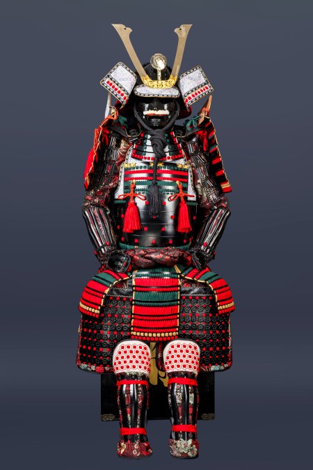 Handmade Oda Clan Kachi Black And Red Japanese Samurai Armor, Life Size Yoroi