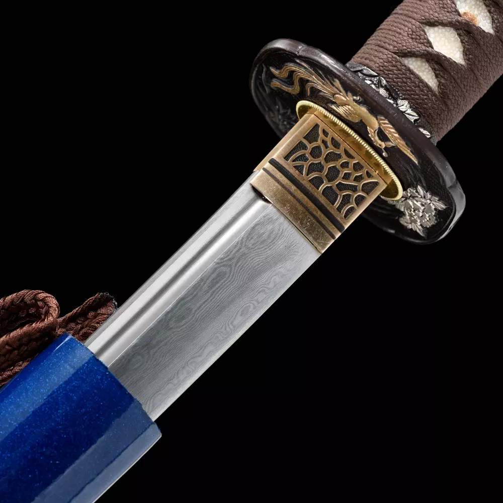 DYNASTY 名刀 鬼丸・斬 Blue Limited Edition Blue Katana | Damascus Steel Katana with Blue Piano Lacquer Saya