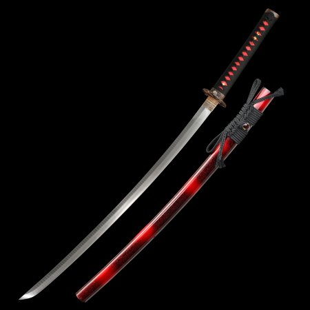 Handmade Full Tang Katana Sword Damascus Steel With Red And Black Scabbard