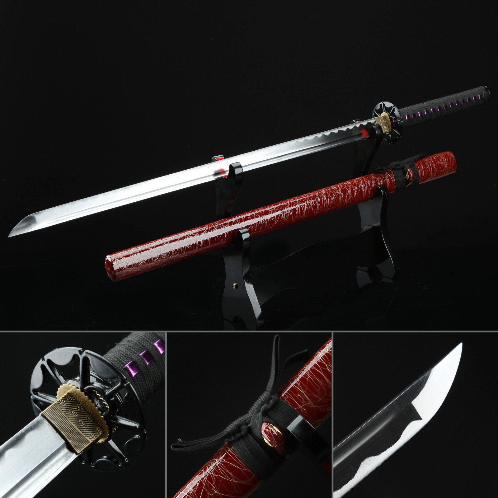 Handmade Carbon Steel Ninjato Real Ninja Sword Straight Katana With Red