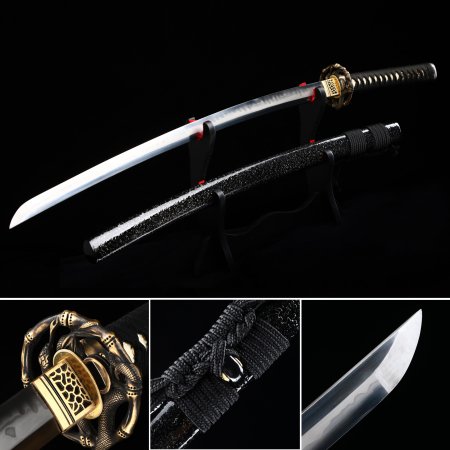 Handmade Japanese Katana Sword Real Hamon With Snake Tsuba