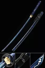 Handmade Japanese Katana Sword High Manganese Steel With Blue Blade And Scabbard