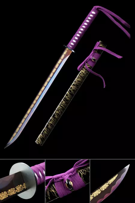 Purple Folded Steel Blade Japanese Tachi Handmade Katana Japanese Samurai Sword 