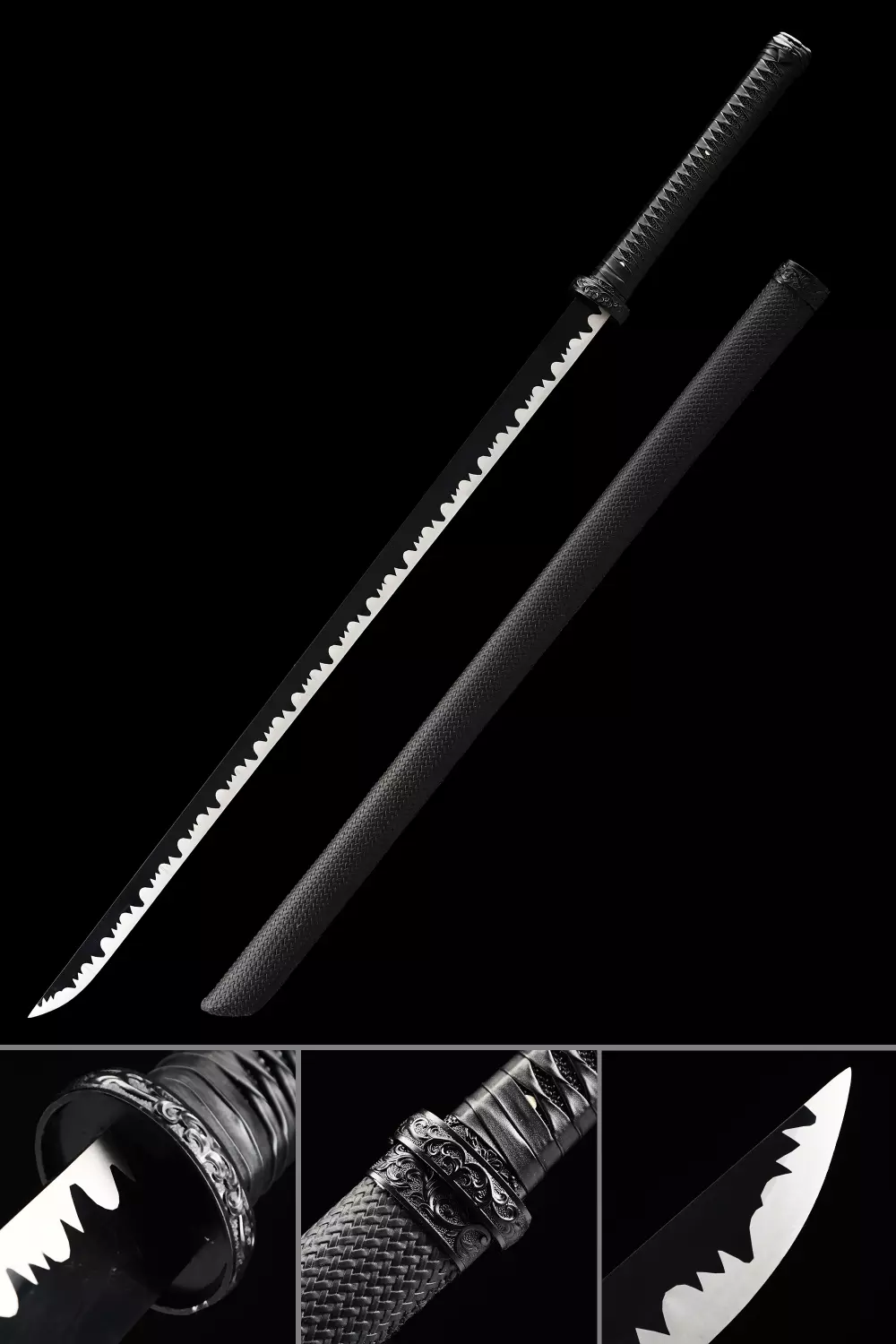 Black Ninja Sword | Black Manganese Steel Ninjato with Serrated