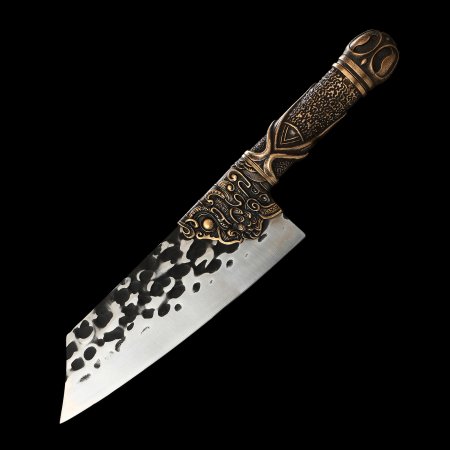 Ornate Copper Handle Kitchen Knife With Full Tang Stainless Steel Blade