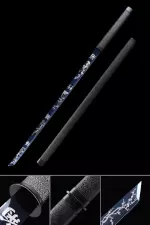 Handmade Chokuto Ninjato Sword High Manganese Steel With Blue Blade