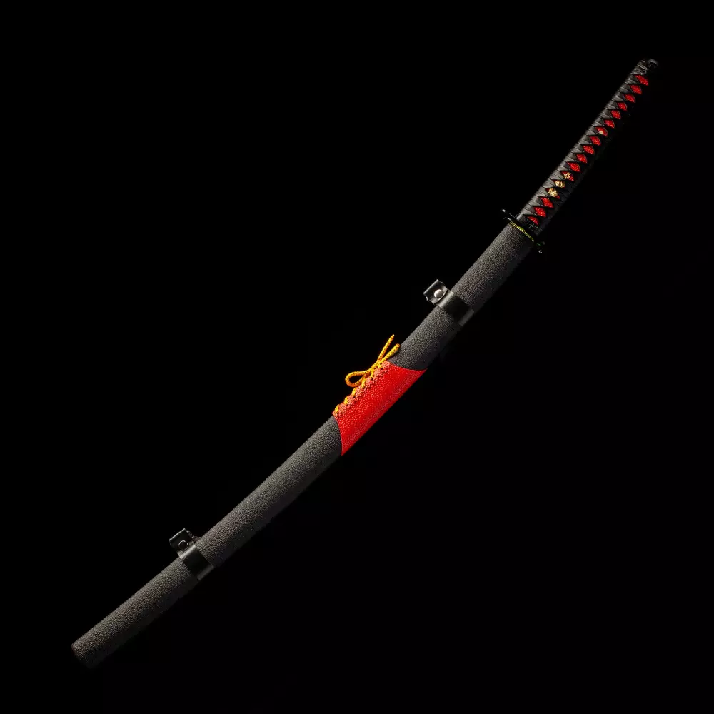Zombie Killer Katana | Damascus Steel Katana with Black-Red PU