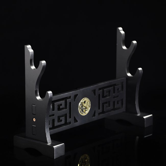 2 Tiers Sword Table Stand Holder Display Two-layer Rack Base Black Lacquered Wood