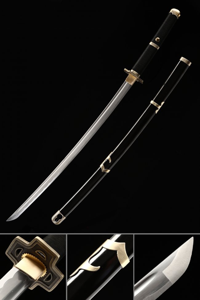 Roronoa Zoro Yubashiri - One Piece Katana Replica, 1045 Carbon Steel, Black Gold Saya