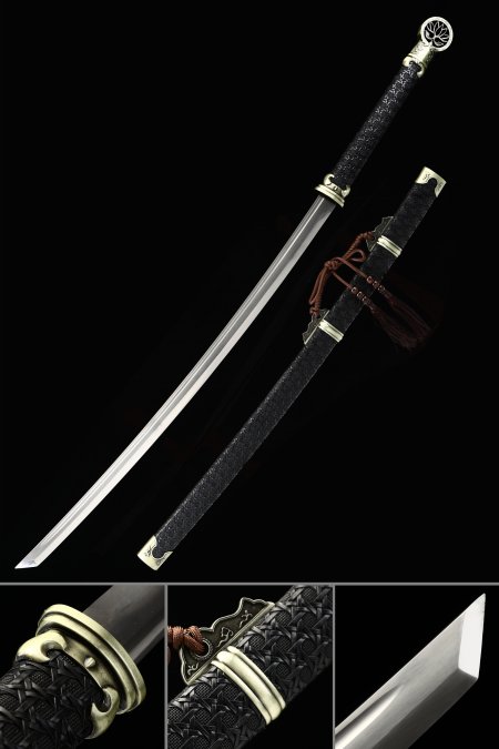 Handmade Modern Japanese Samurai Sword Full Tang With Black Scabbard