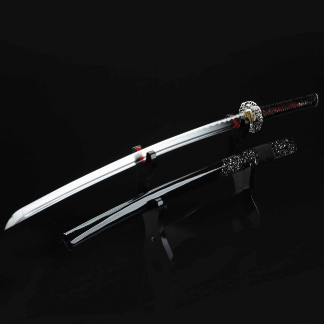441"Handmade Japanese Samurai Sword Katana WAVE TSUBA VERY SHARP FULL TANG BLADE 