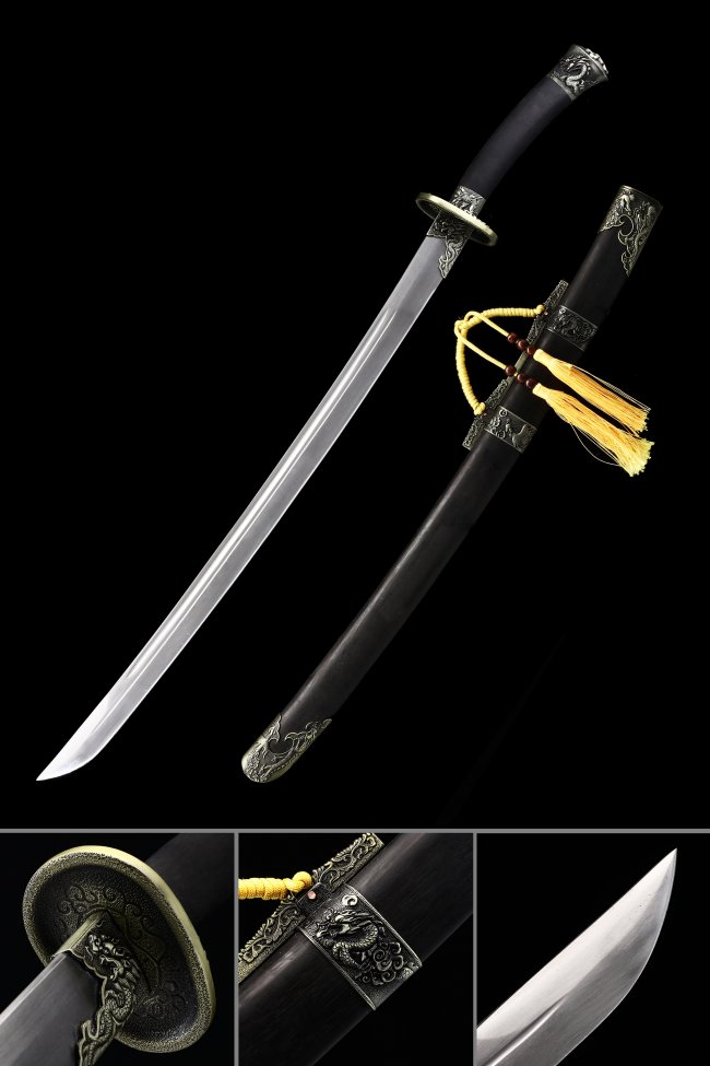 Oxtail Dao - Clay Tempered 1095 Carbon Steel Chinese Broadsword With Ebony Scabbard