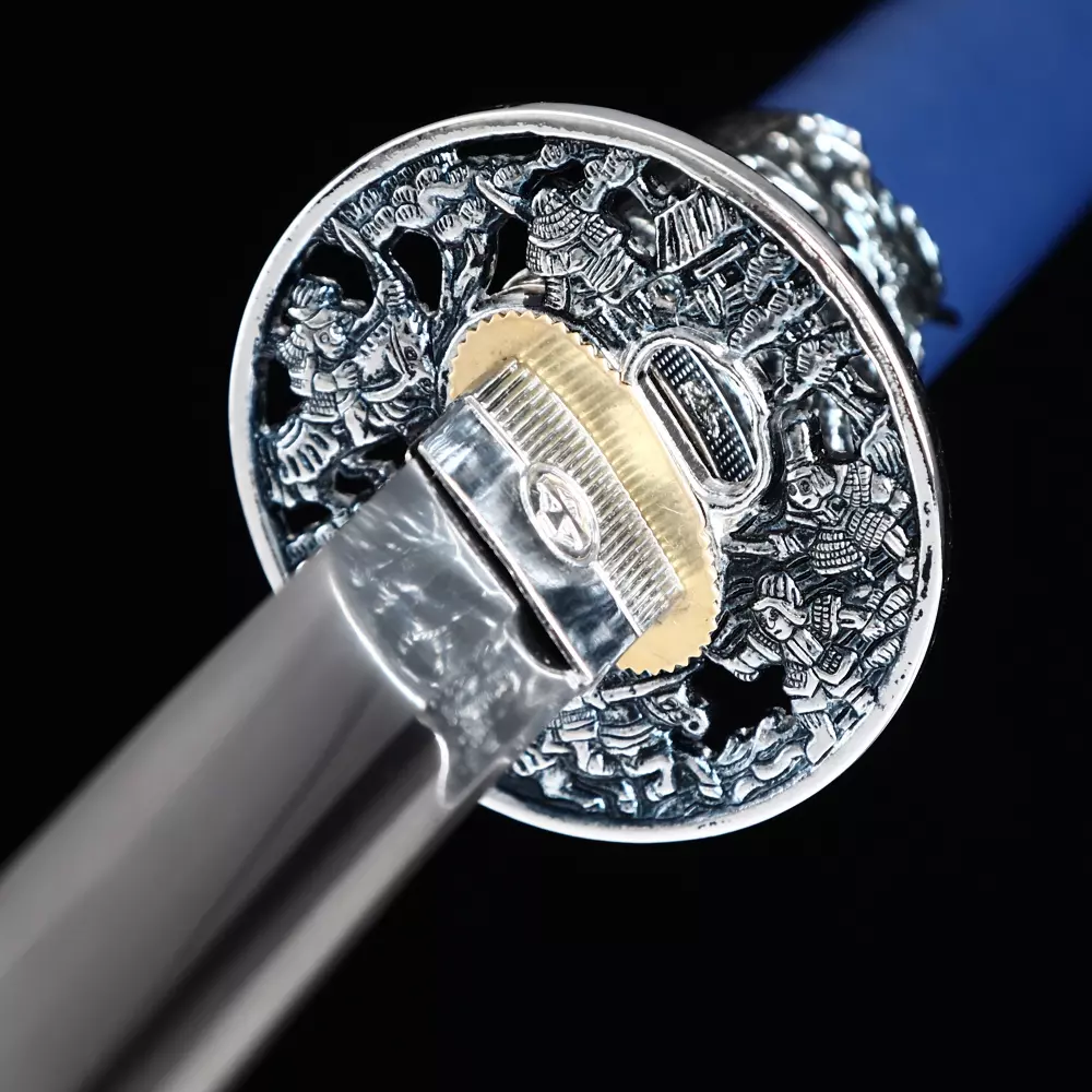 Katana | Blue Katana with Dragon Tsuba & Tiger Saya - Manganese