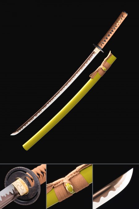 Handmade Japanese Katana Sword With Golden Blade And Olive Scabbard